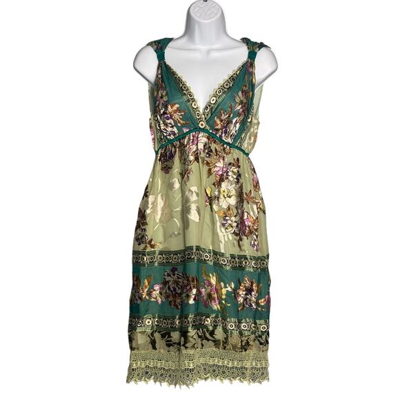 Hale Bob Floral Velvet Burnout Silk-Blend V-Neck Y2K Vintage Dress M - Picture 1 of 8